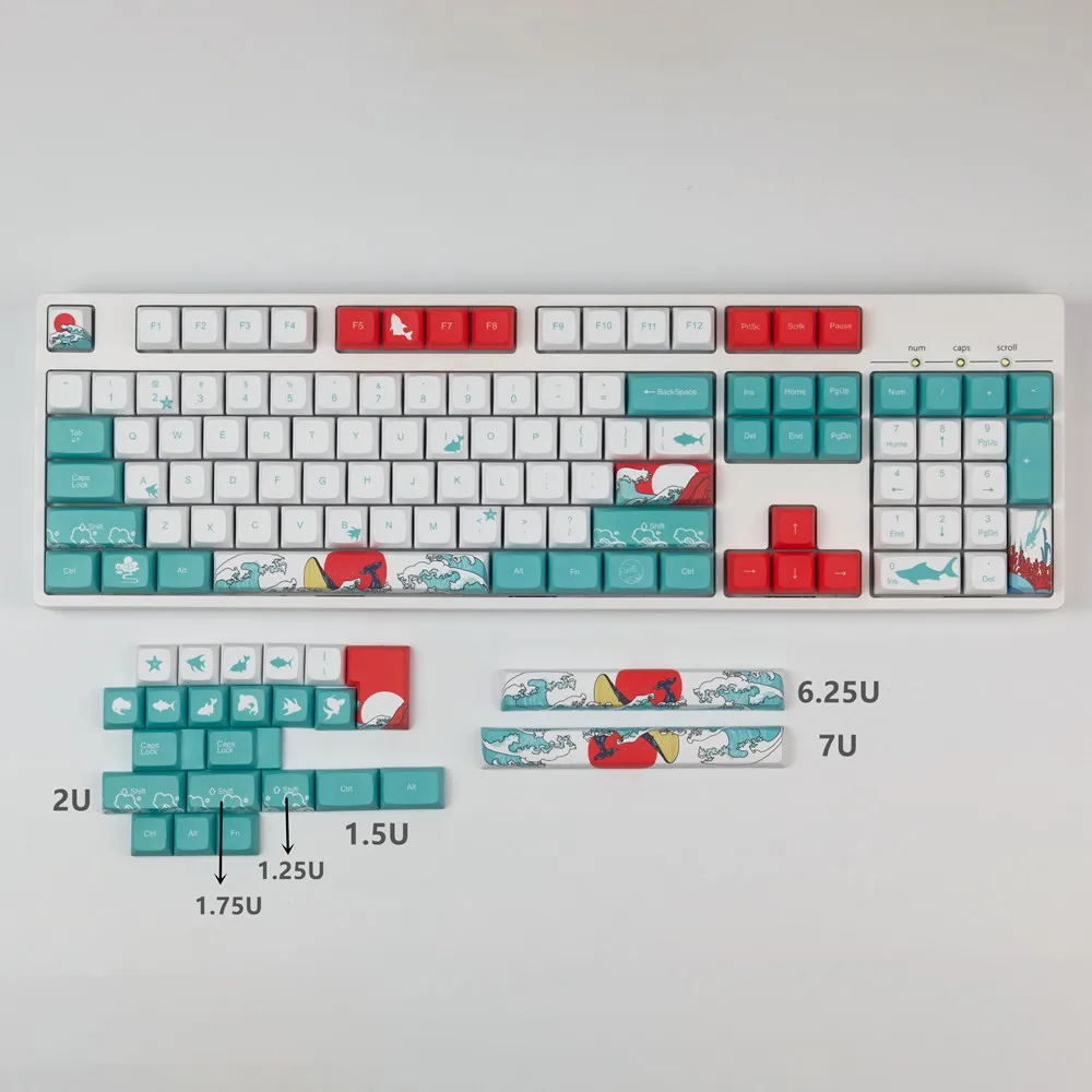 128Keys Coral Sea Keycaps PBT Keycap five Face Dye-Sublimation Mechanical Keyboard Key Cap XDA Profile For MX Switch 7U Space