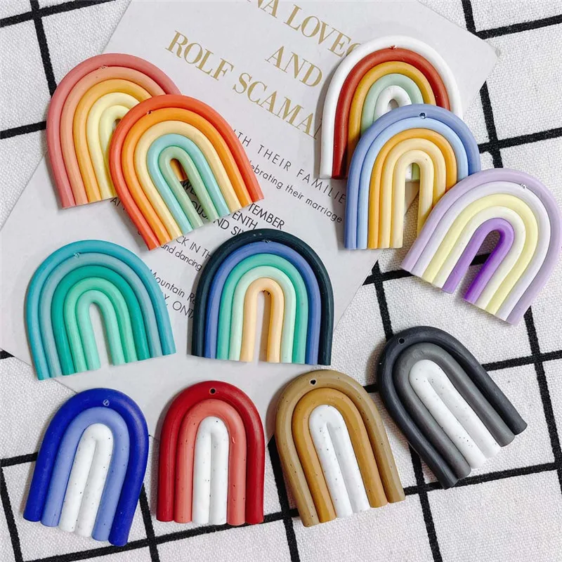 Newest 30pcs/lot color print geometry Arched rainbow shape Soft pottery Fimo clay beads diy jewelry earring/garment accessory