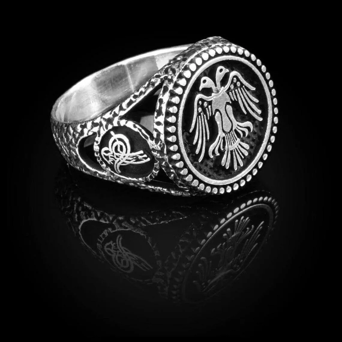 925 Sterling Silver Ottoman Tughra Style Ring, Great Seljuk Empire Eagle Ring Special Ring Jewelry Accessory For Men