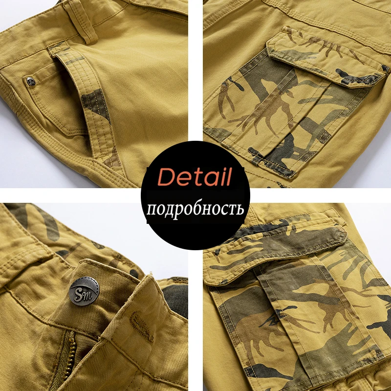 Cargo Shorts Men Spring Summer Breeches Cotton Bermuda Camouflage Denim Casual Multi-Pocket Pants Men\'s Cargo Short Orange