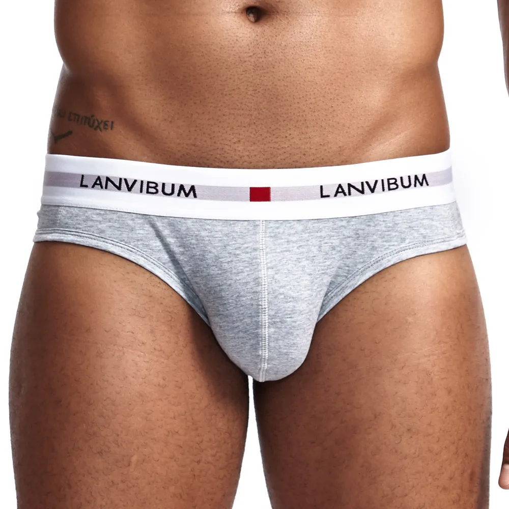 LANVIBUM men underwear solid convex underpants comfortable cotton briefs man soft male shorts