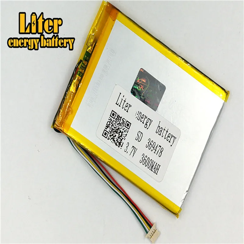 1.0MM 5pin connector 369478 Rechargeable high quality LiPo 3.7v 3600mAh tablet pc 7 inch MP4 MP5 lithium ion polymer battery