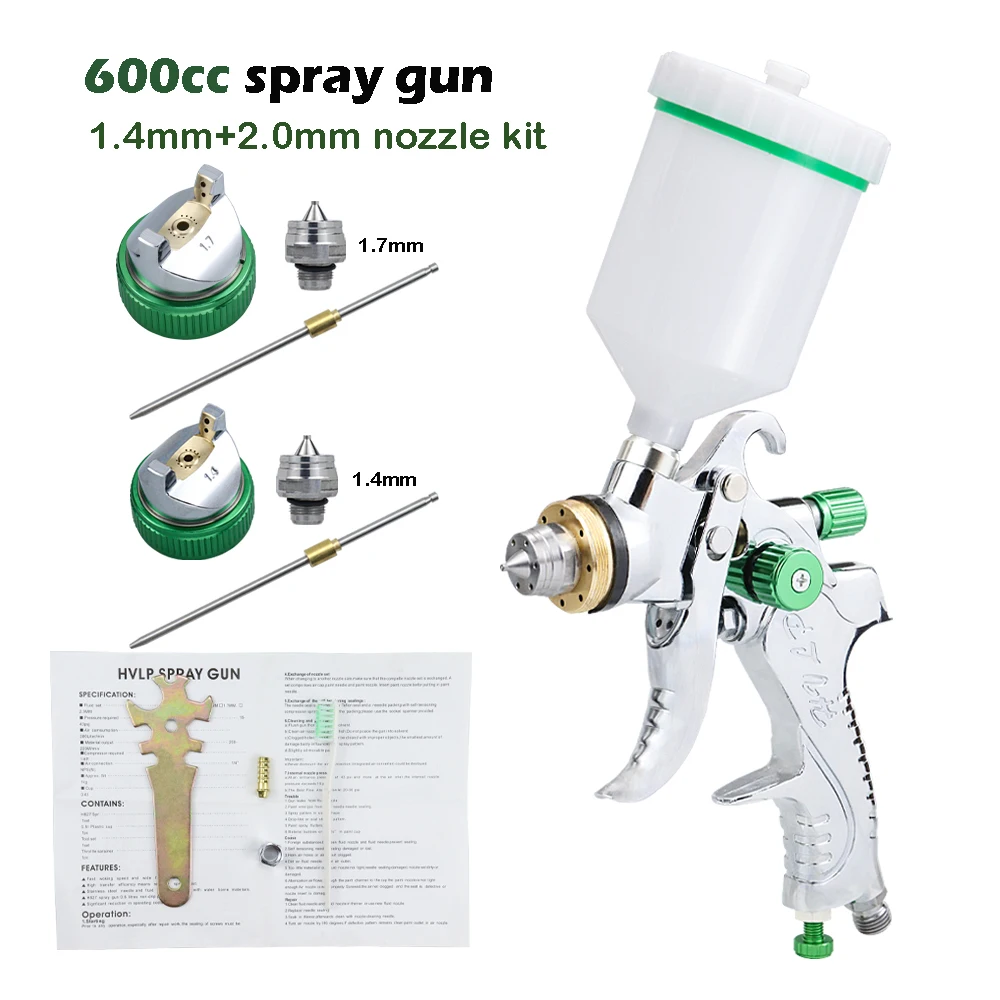 Imagem -06 - Pistola Pulverizadora Pneumática para Pintura Profissional Capacidade para 600ml Bocal de 1.4 1.7 2.0 mm Ferramenta Ideal para Reparo do Carro e Pintura a Spray