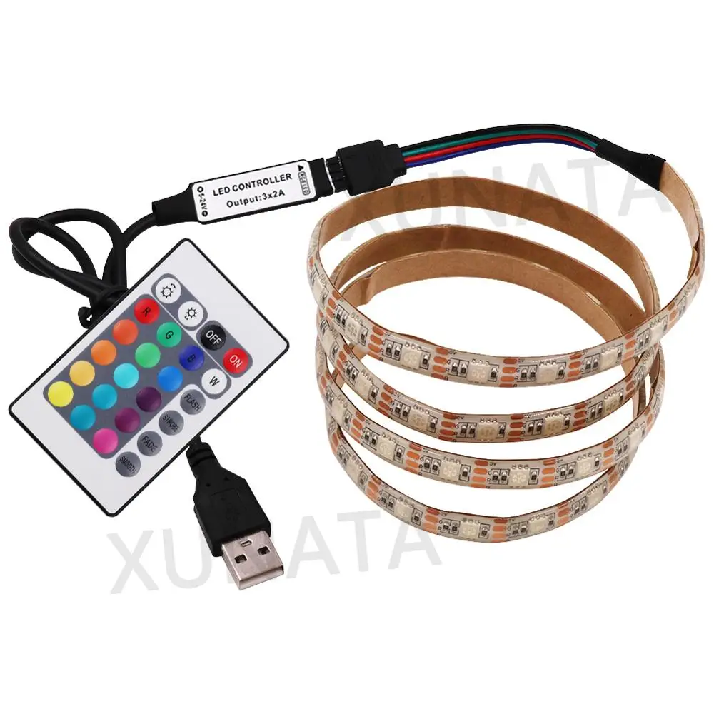 5V USB LED Strip RGB Light 5050 24Key / 44kye Remote Control Kit USB Power Waterproof Flexible Led Tape Adhesive TV Backlights