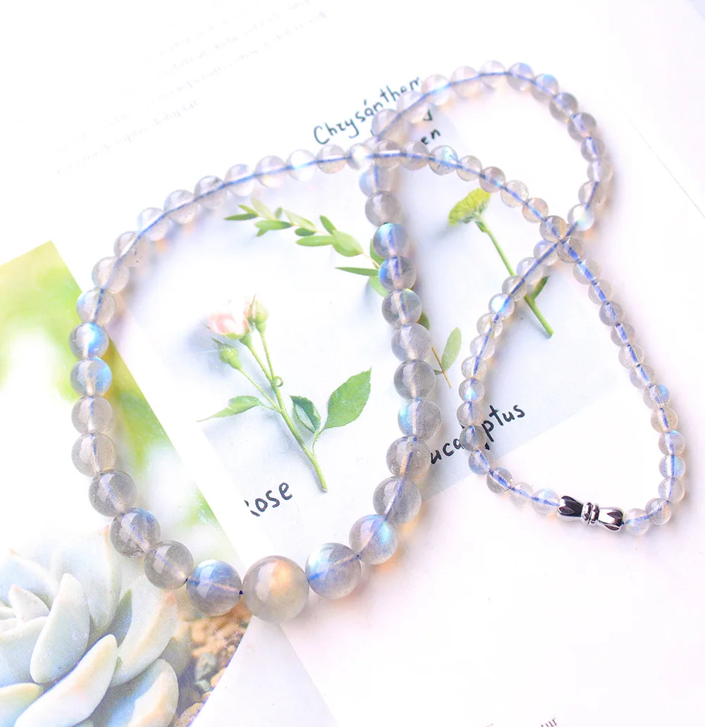 

Natural Colorful Labradorite Clear Beads Pendant Necklace Women 5-10mm Crystal Blue Labradorite Jewelry Fashion AAAAAA