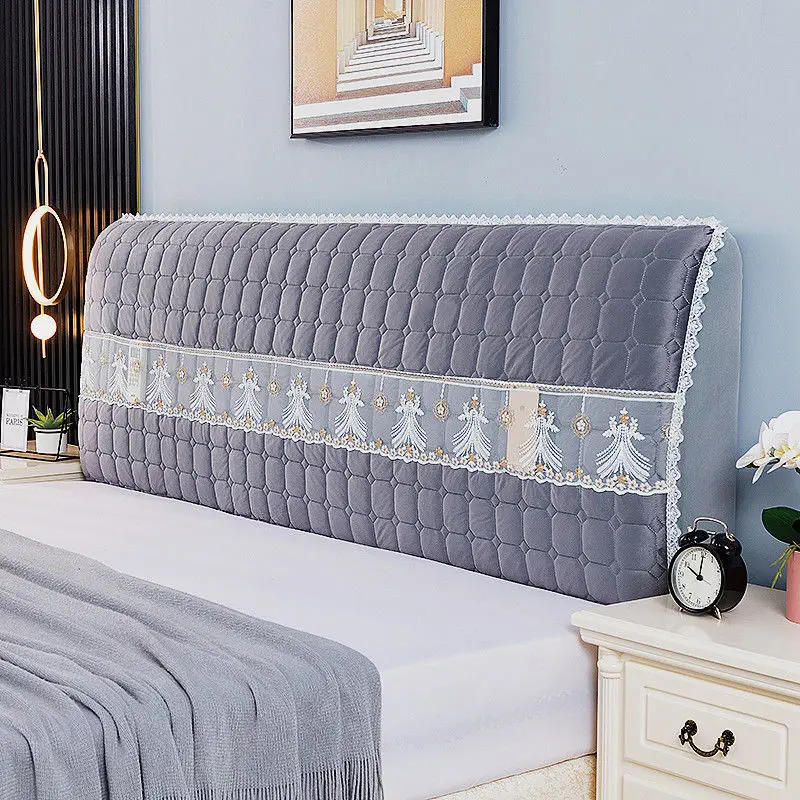 High Quality Fully Enclosed Soft Flannel Bed Cover Lace Applique Bed Cover Quilted Stretch Cloth Headboard Protective Cover