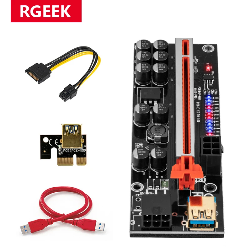 Новейший V011 PRO Pcie Riser Pci Express Riser 011S Plus для видеокарты Pci-e 1x до 16x Riser Card Dual 6pin для майнинга BTC
