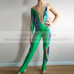 LIUHUO Women's Girls'  Adult Jumpsuit Performance Green Rhythmic Gymnastics Competition Leotard Ice Figure Skating Dress Dance