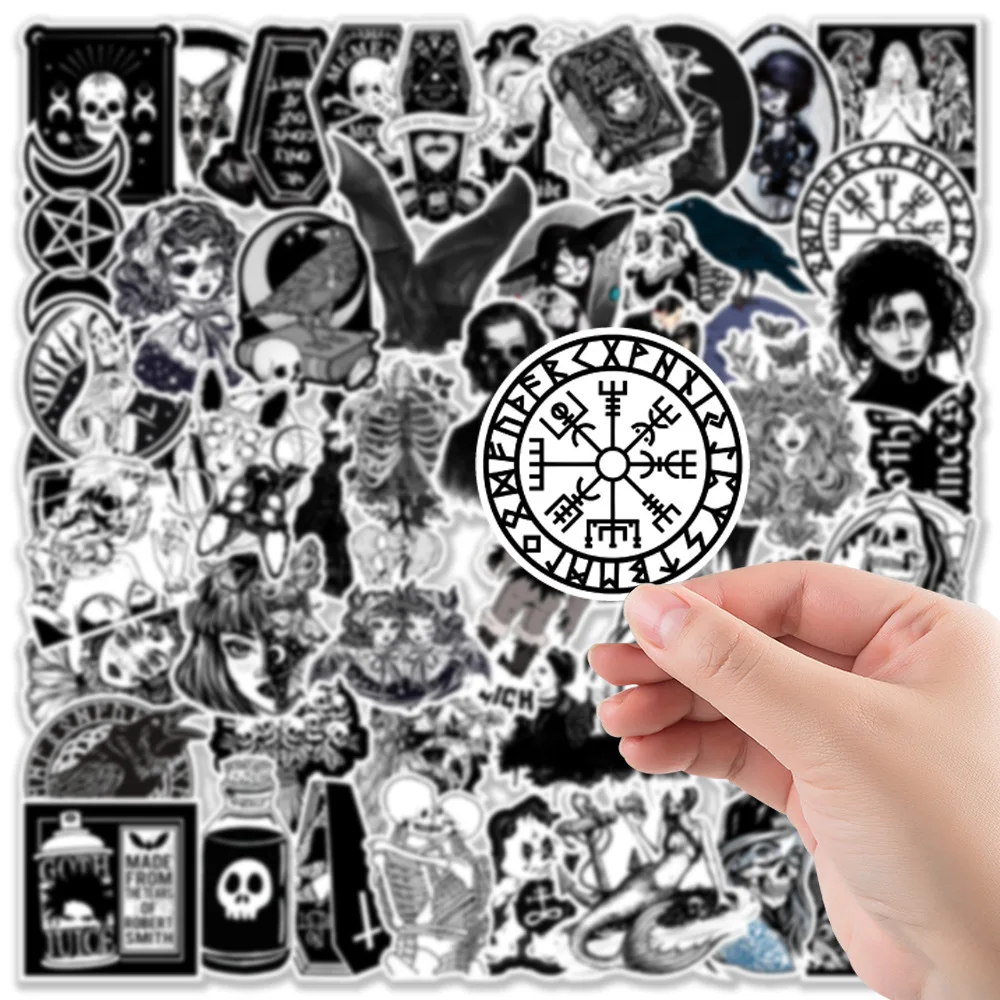 10/30/50pcs Gothic Horror Skeleton Graffiti Stickers Black White Cool Decals Toys PVC Waterproof DIY Luggage Helmet Phone Guitar