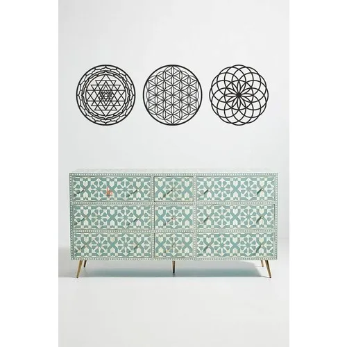 T 3-Piece Sacred Geometry Flower of Life Sri Yantra Mandala and Torus Wall Decor, wooden Decorative Painting