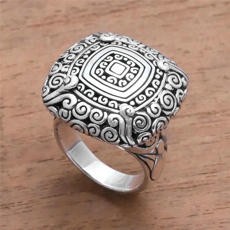 Bohemian Vintage Jewelry Retro Wide Silver Color Swirl Motif Floral Ring for Women Engagement Rings Wedding Band Jewelry Gifts