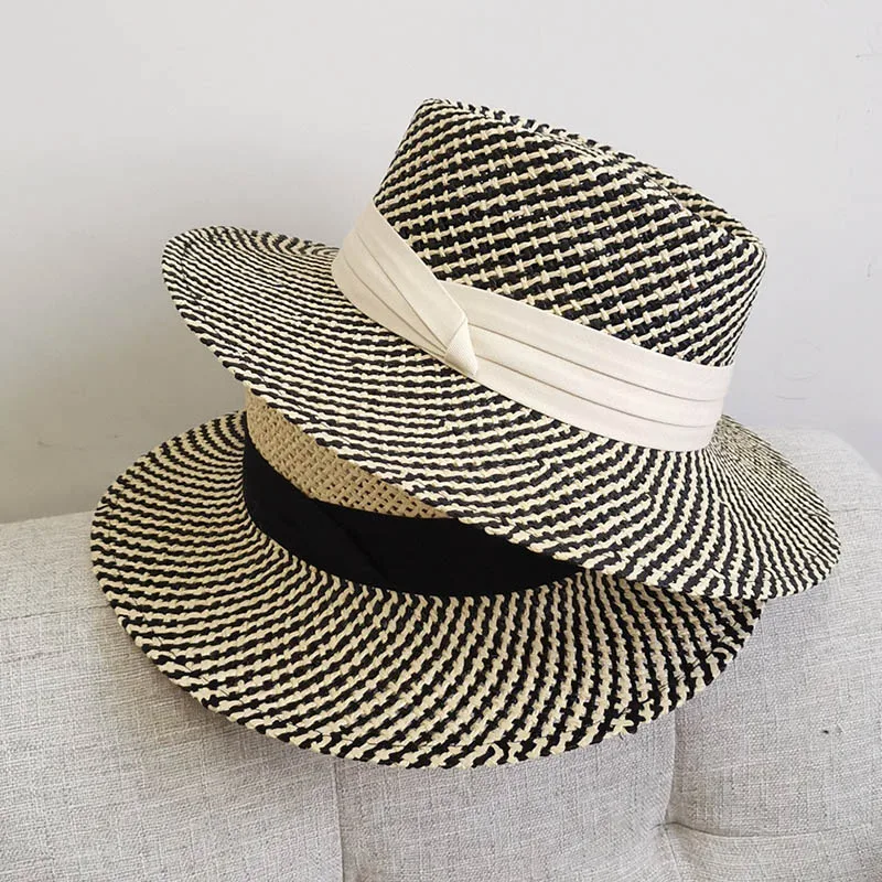 Womens Paper Straw Boater Hat Beach Flat Dress Fashion Show