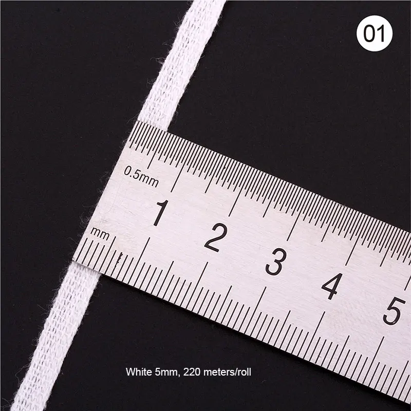 5mm/7mm Width Cotton Ribbon Tape 220/280/300 Meters Webbing Strap Garment Sewing Accessories White/Beige/Black For Bag Clothing