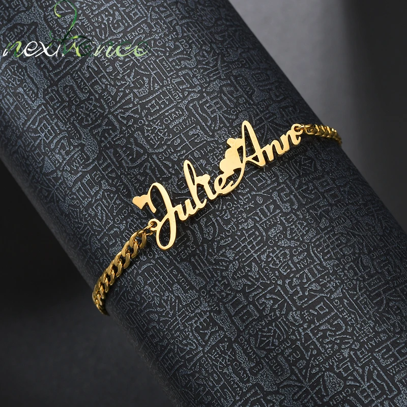 

Nextvance Personalize Customized Name Chain Bracelet Charm Thick Creative Stainless Steel Bracelets for Men Husband Gift Jewelry