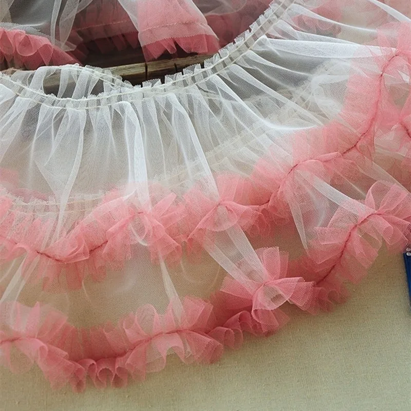 New Pleated 3D Applique Trim Tulle Lace Fabric DIY Wedding Dress Lolita Fluffy Party Skirt Home Textile Sewing Accessories