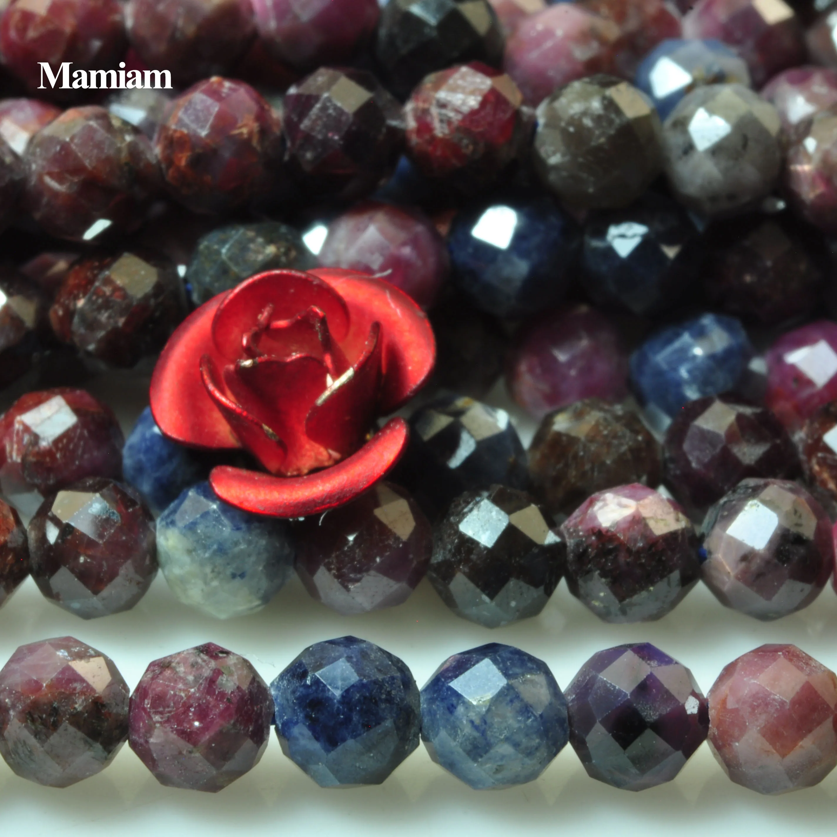 Mamiam Natural Ruby Sapphire Faceted Round Stone 3.8mm Smooth Loose Beads Diy Bracelet Necklace Jewelry Making Gift Design