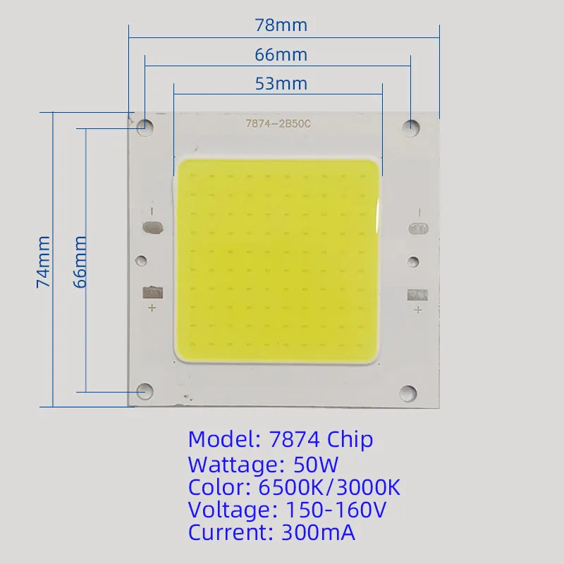 LED Chips COB Light Beads, Street Lamp Spotlight, Kit Driver Spotlight, Fonte Spotlight, Fonte de luz DIY, 50W