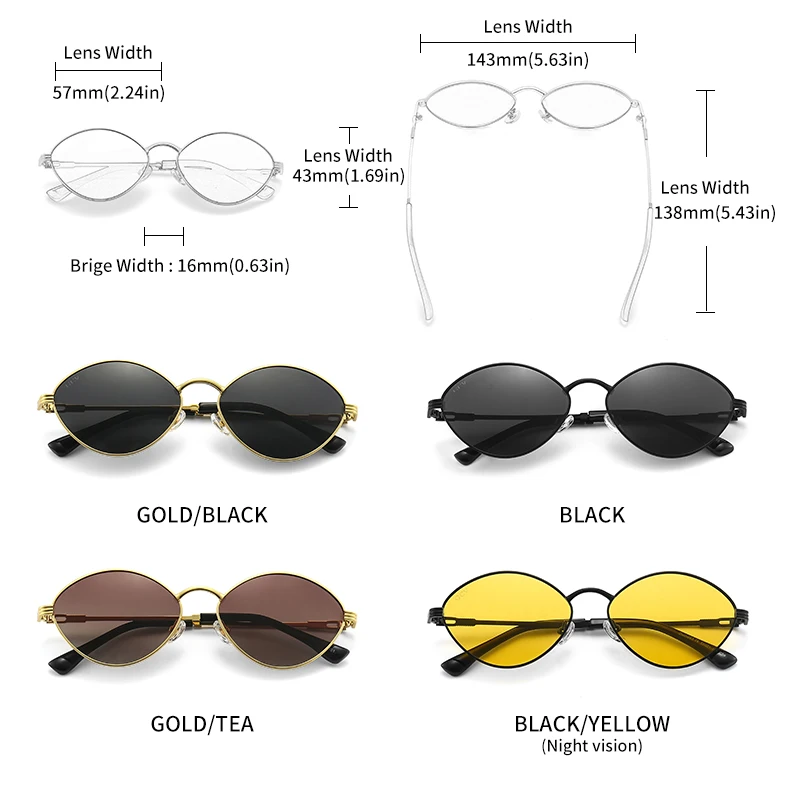 GCV Brand Cat Eye Olive-Shaped Titanium Alloy Men Wome Sunglasses Polarized UV400 Night Vision Goggles Vintage Retro Punk UNISEX