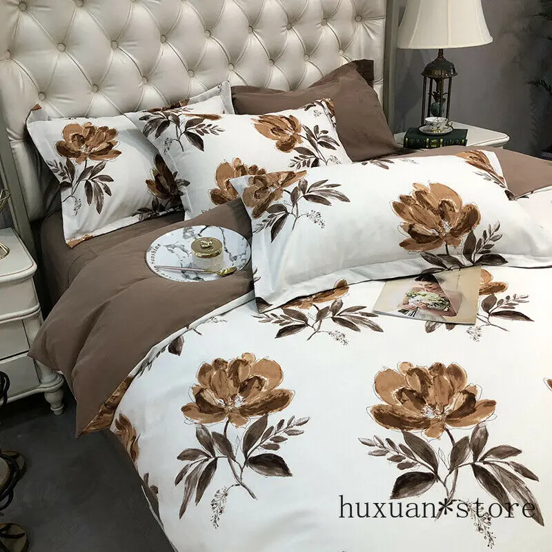 

4Pcs Cotton Queen King Multi-Colored Floral Bedding Set Duvet Cover Set Sheet Bedding Set King Size