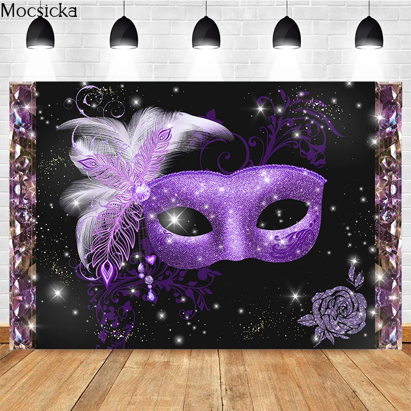 

Mocsicka Adult Portrait Photography Background Purple Mask Flower Decoration Props Birthday Party Photo Backdrop Banner