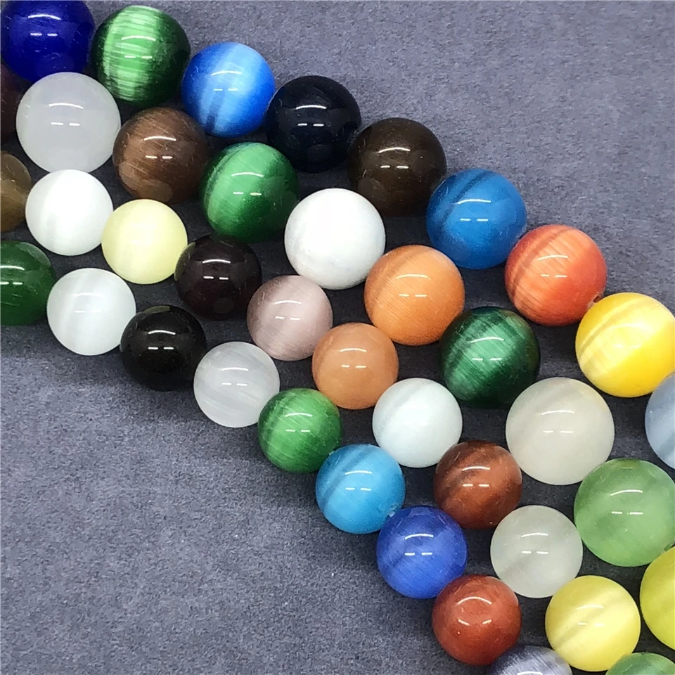 Colorful Cat Eye Beads 4-12mm Round Natural Loose Stone Bead Diy for Bracelet