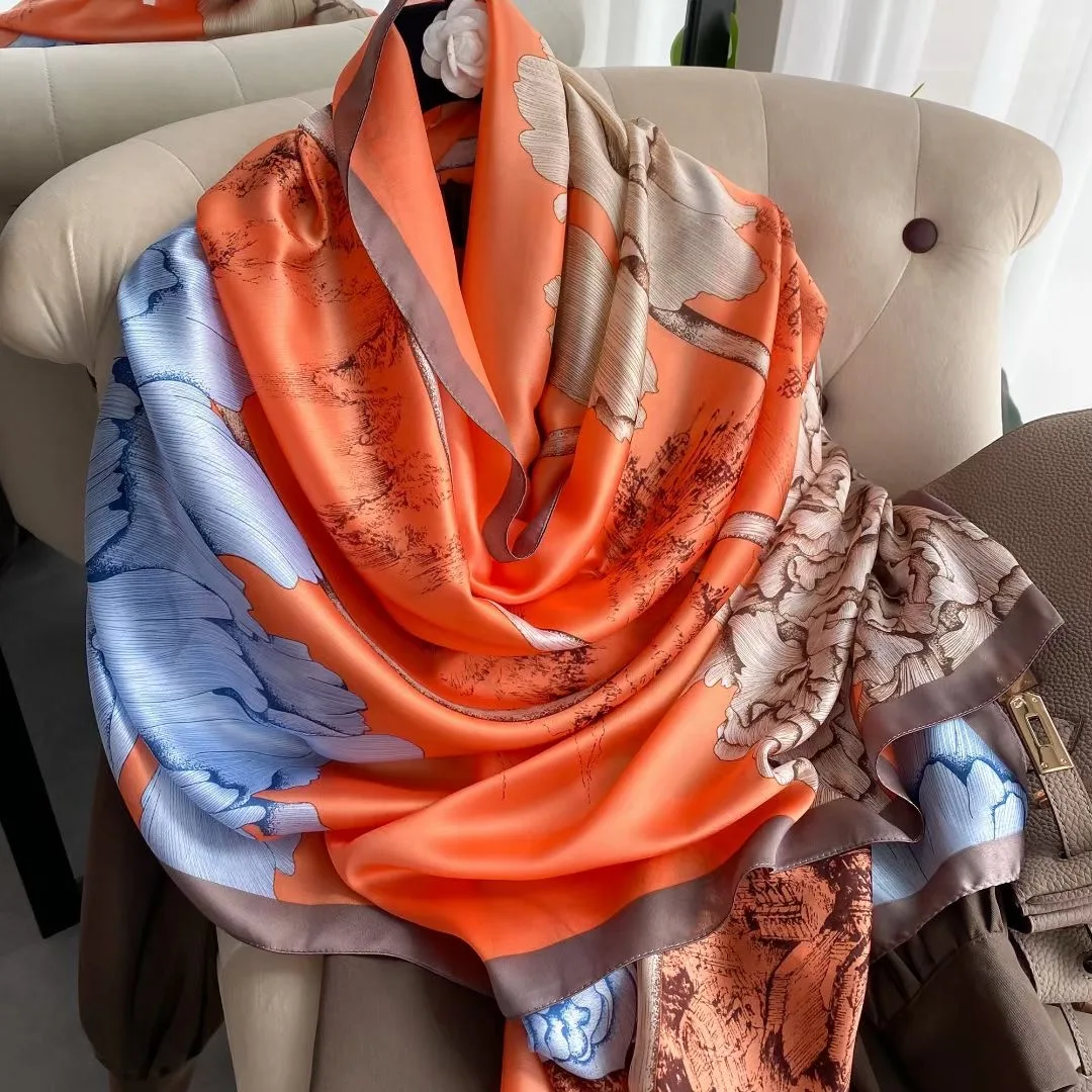 180*90cm fashion Women Silk Winter Scarf Luxury Design Print Lady Beach Shawl Scarves Fashion Smooth Foulard Female Hijab