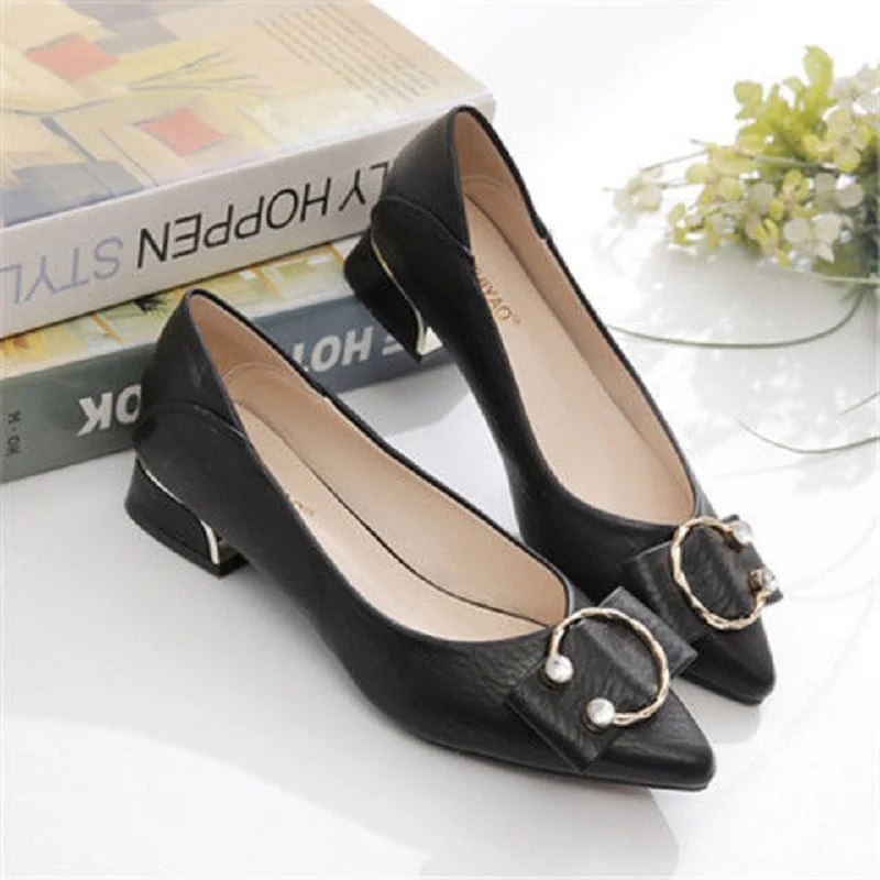 Cresfimix Women Fashion 3cm Low Heel Beige Pu Leather Slip on Heel Shoes Lady Classic Black Shoes for Night Club & Party A6662d