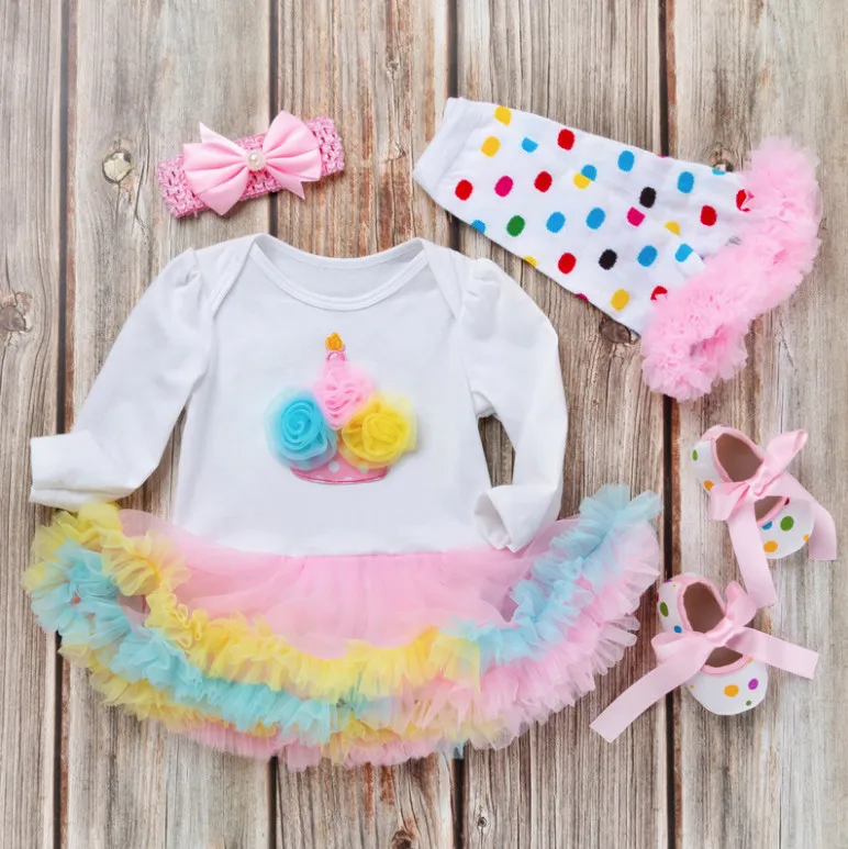 

New Baby Girls Clothing Set Fashion Kids Romper Tutu Skirt Shoes Girl Wedding Ball Gown Jumpsuits Child Birthday Party Outfits