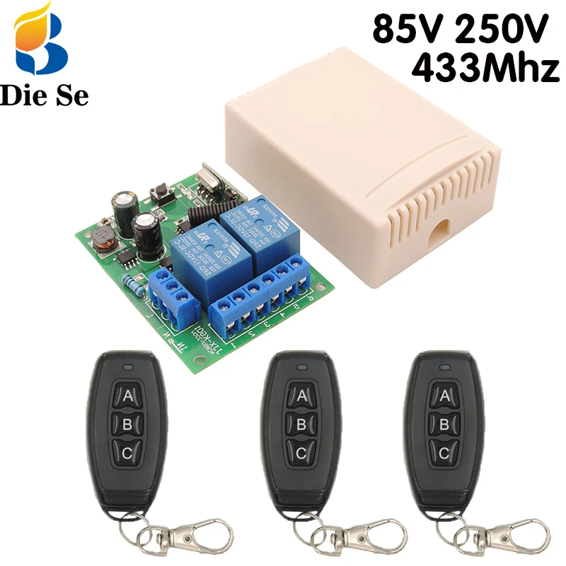 

433Mhz RF Universal Remote Control for Garage Door Curtains Electric Door by AC 85V 250V 2CH 10A Relay Receiver and Controller