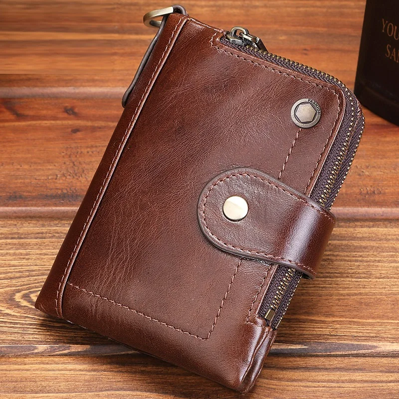 

2020 Men's Wallet Genuine Leather Card Holder Vintage Male Purse Coin Pouch Multi-functional Cards Wallet Short Zipper Wallets