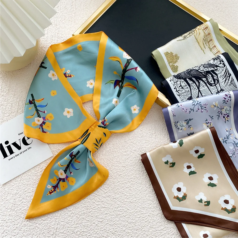 Fashion Small Silk Scarf Women Spring And Autumn Summer Small Ear Scarf Korean Style Tie Bag Headband Decoration Neck Scarf