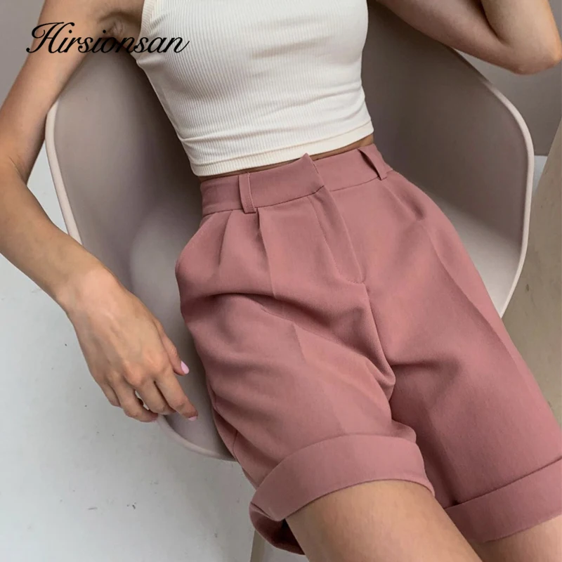 Hirsionsan High Waist Shorts Women 2023 New Summer Casual Elegant Soft Pants with Sashes Loose Shorts with Pockets for Ladies