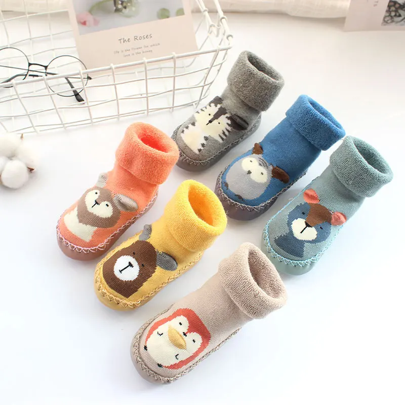 Children Anti-slip Shoes Newborn Baby Boy Girl Cotton Non-slip Floor Sock Rubber Sole Cartoon Indoor Stocking Infant Freeshippig