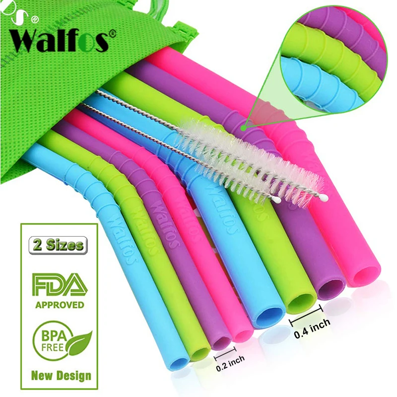 

WALFOS 5 Pieces/Set Reusable Silicone Straws Set Extra Long Flexible Straws Bar Accessories