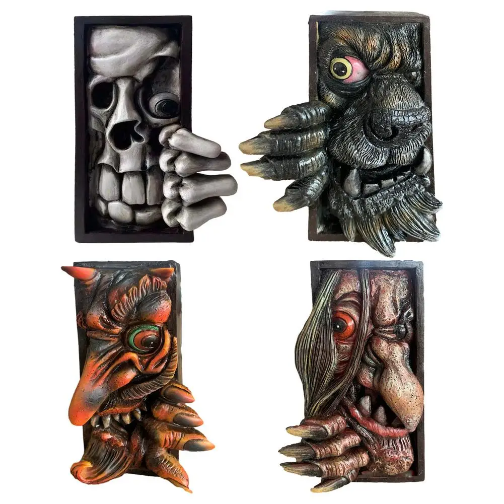 Mon ster Face Resin Bookends Bookstand Sculpture Bookshelf Decor Magics Terror Style Sculpture Bookshelf Funny Scary Decor Gifts