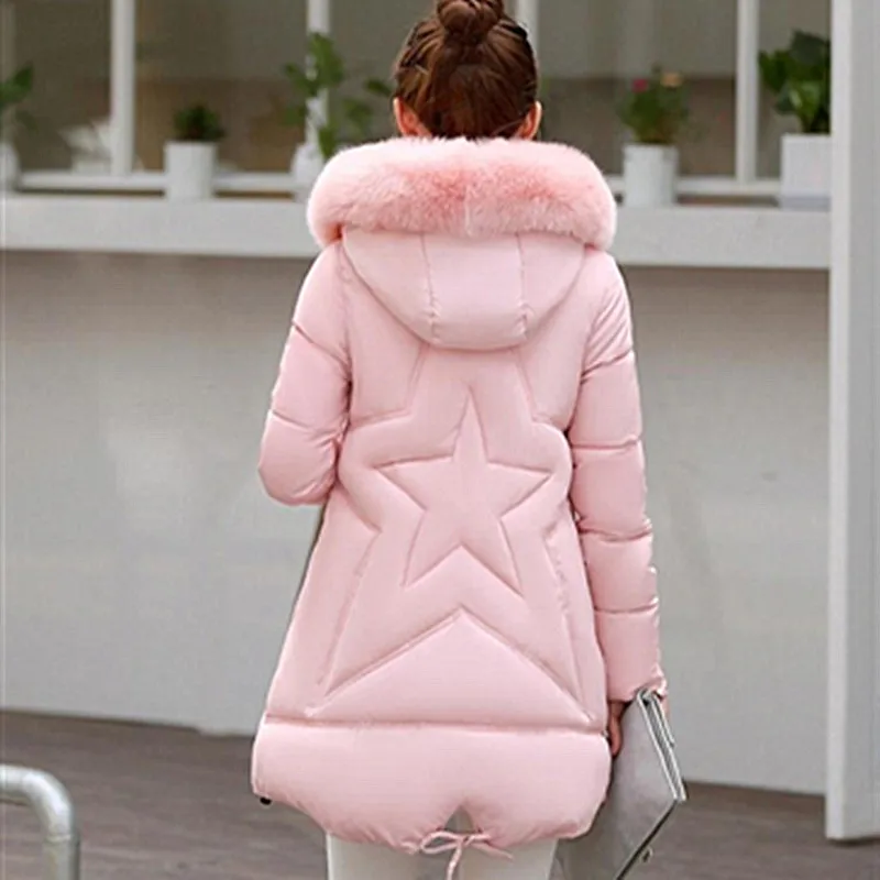 Winter Cotton Women's Down Jacket Hooded Long Sleeve Cardigan Pockets Zipper Slim Solid Thick Fashion Streetwear Down Jacket