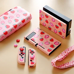 Pink Kawaii Strawberry Nintendo Switch Cover Case Carrying Case For Girl Dockable TPU Shell For Switch Controller Joy-Con