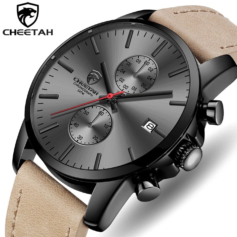 Men\'s Watch Luxury Brand CHEETAH Chronograh Quartz Wristwatch Leather Waterproof Sports Watches Relogio Masculino Reloj Hombre