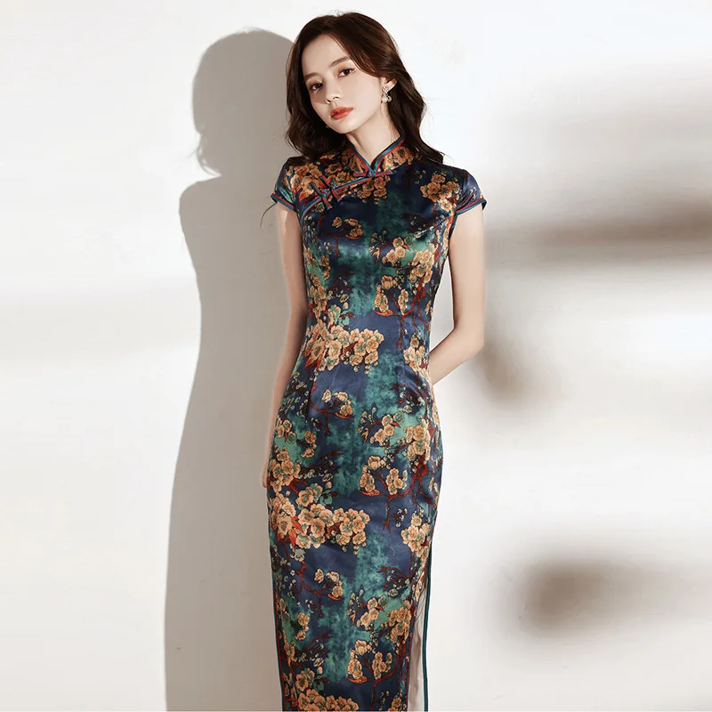 Yourqipao Summer 2024 Catwalk Long Cheongsam High Sense Traditional Retro Qipao Chinese Style Costumes Evening Dress for Women