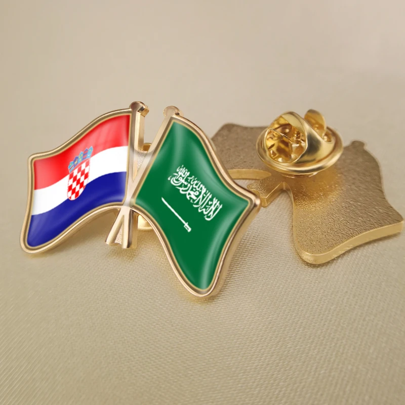 

Croatia and Saudi Arabia Crossed Double Friendship Flags Lapel Pins Brooch Badges