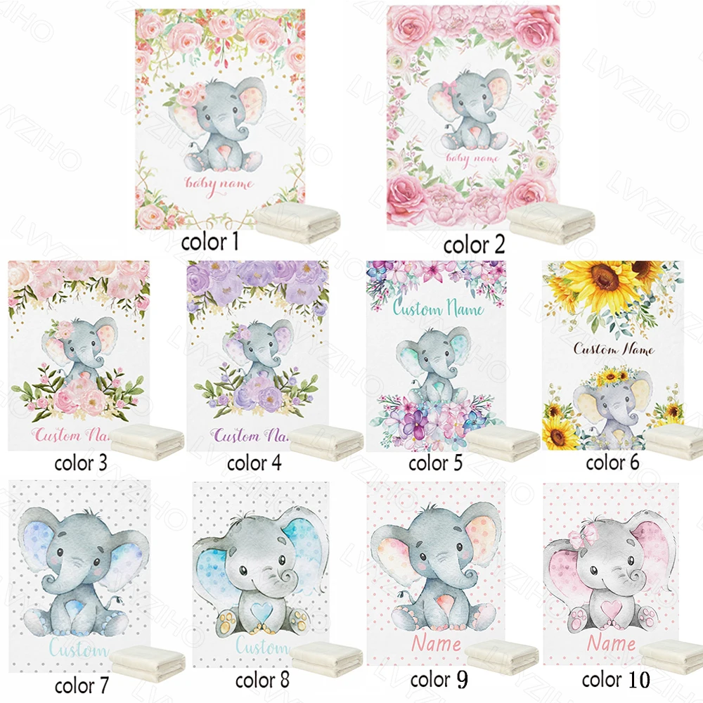 LVYZIHO Baby Blanket Custom Name Chic Flower Elephant Baby Girl / Boy Blanket-30x40/48x60/60x80 Inches - Flannel Fleece Blanket