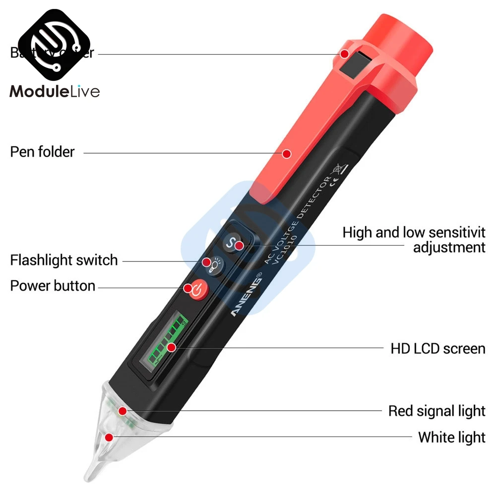 Electric indicator 12V-1000V Non-Contact Socket Wall AC Power Voltage Detector Sensor Tester Pen LED Light AC 110V-220V VC1010