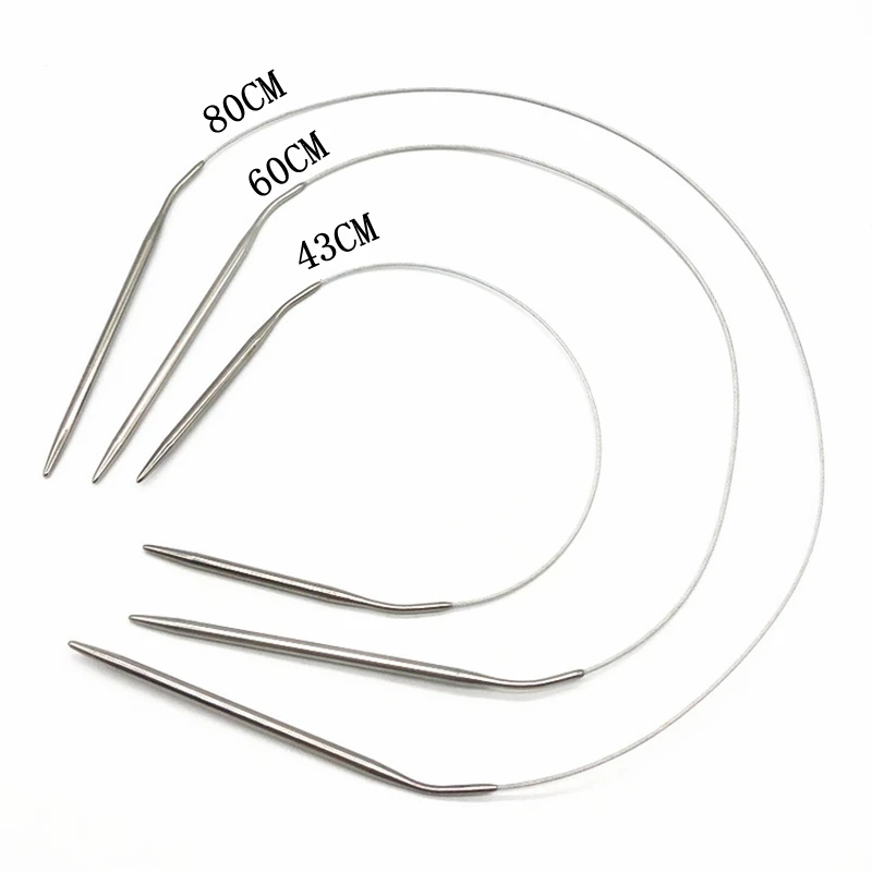 43/60/80/120cm Circular Stainless Steel Knitting Needles Set Crochet Hook Weaving Needles Pins Needlework Crafts