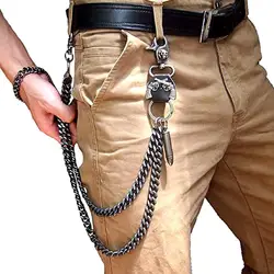 Waist Chain 2 Lines Punk Jean Adjustable Hip-hop Metal Chain Boy Clothing Accessories Men's Skull Head Metal Chains Casual