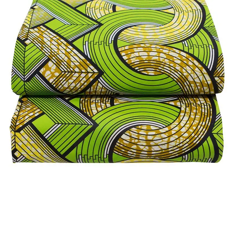 Tela de cera con estampado verde y amarillo africano, 100% algodón, 6 yardas por lote, nuevo diseño de moda