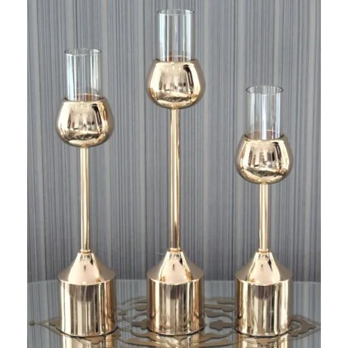 Fidex Home Decorative 3 Piece Lean Design Candlestick 47cm Gold