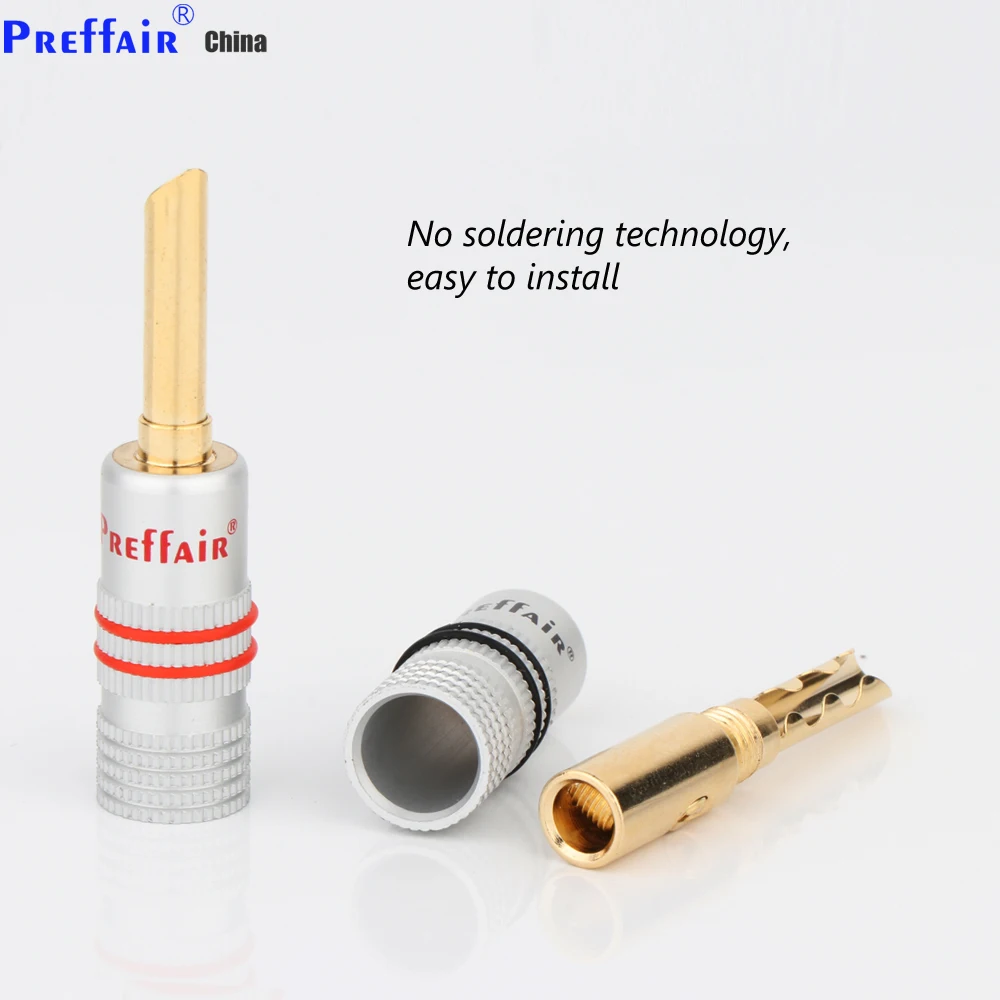 Preffair 8 Stück vergoldete Bananen-Lautsprecher-Stecker mit Schraube für Lautsprecherkabel, Wandplatte, Heimkino, Audio