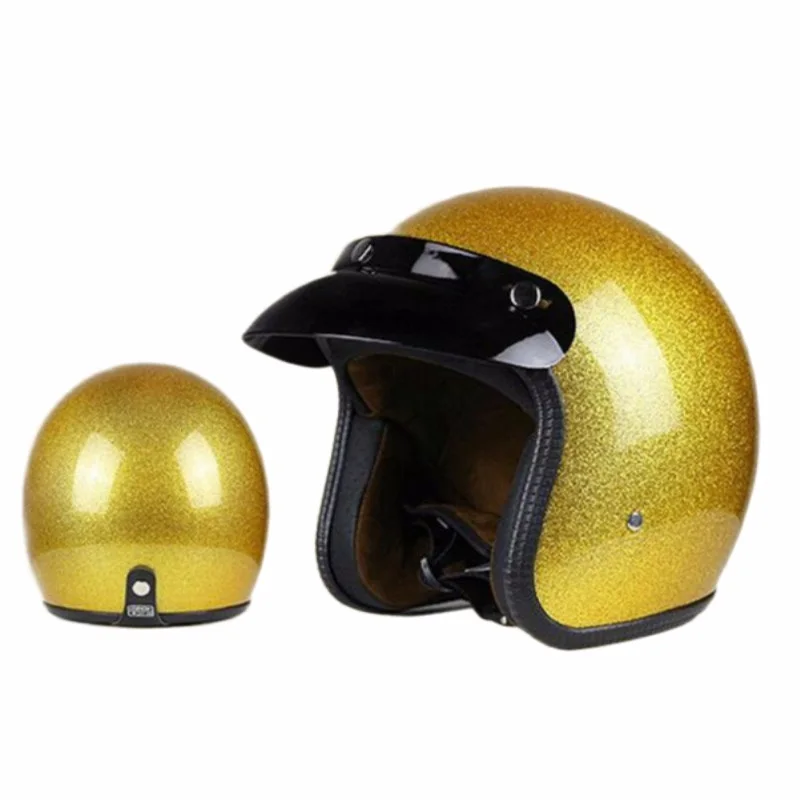 Shine Gold DOT  Retro Motorcycle Helmet Moto Helmet Scooter Vintage Half Face Biker Motorbike Crash Moto Helmet Casco Moto