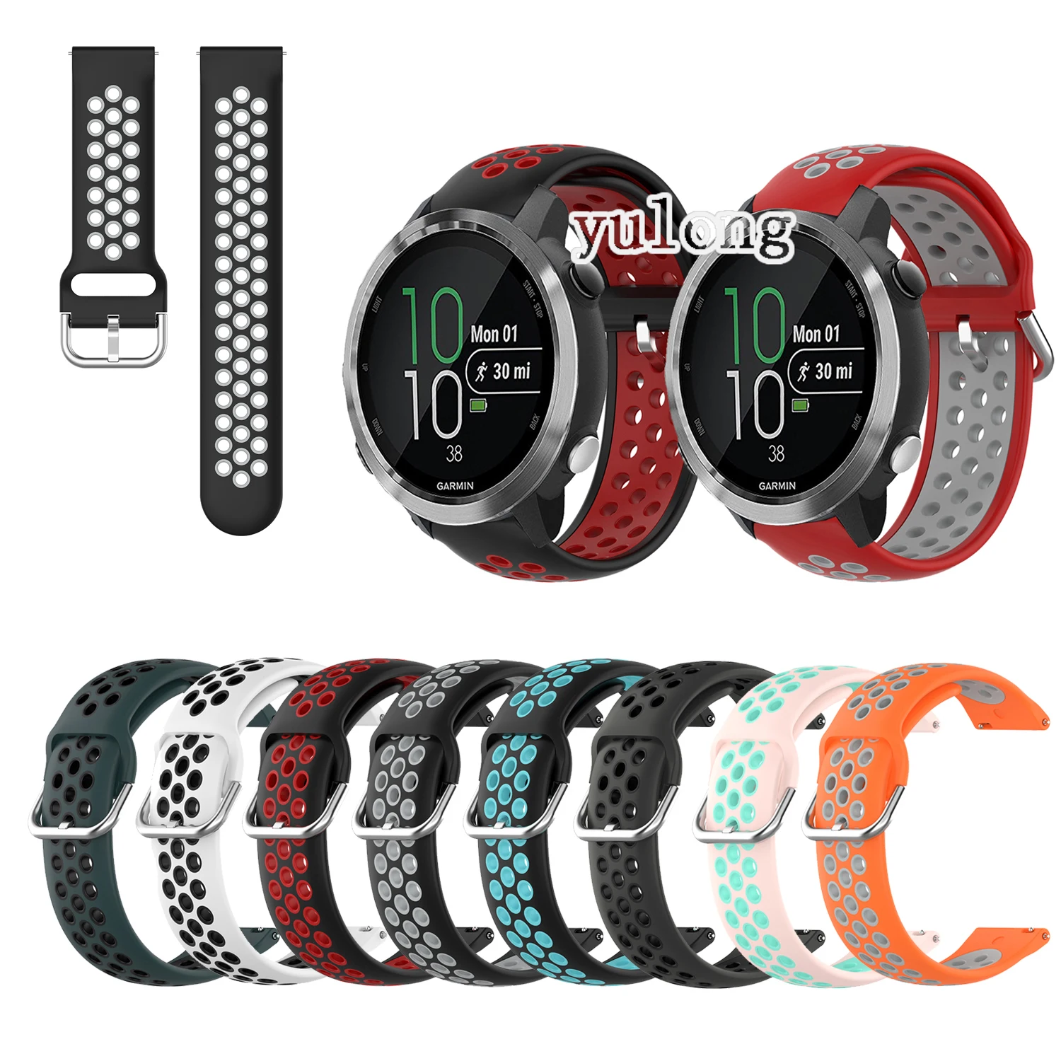 

20mm 22mm Sport Silicone Breathable Strap For Garmin Forerunner 645 645M 245 245M For Garmin Venu Sq Smart Watch Wristband