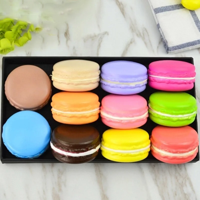 

12Colors 4CM Simulation Cakes Soft Model Artificial Foods Fake For Shop Dining Tea Table Decoration PU Mini Macaron Kitchen